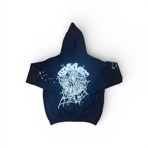 Men's Black Hoodie with Spider Web Design